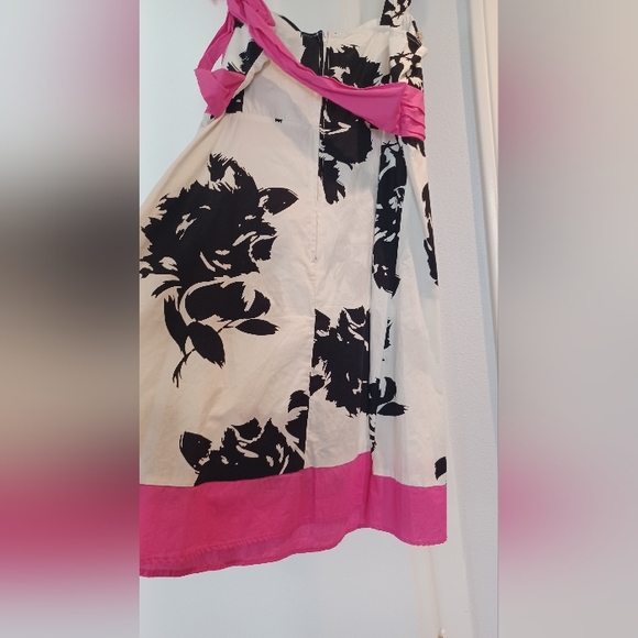 NWT City Studio 13 White Blk Floral Hot Pink Trim Formal Party Prom A-line Dress - Picture 4 of 14